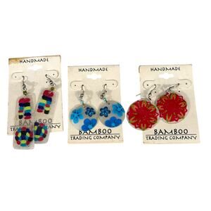 Handmade Bamboo Trading Company Lot of 3 Pairs of Hook Earrings Boho Festival